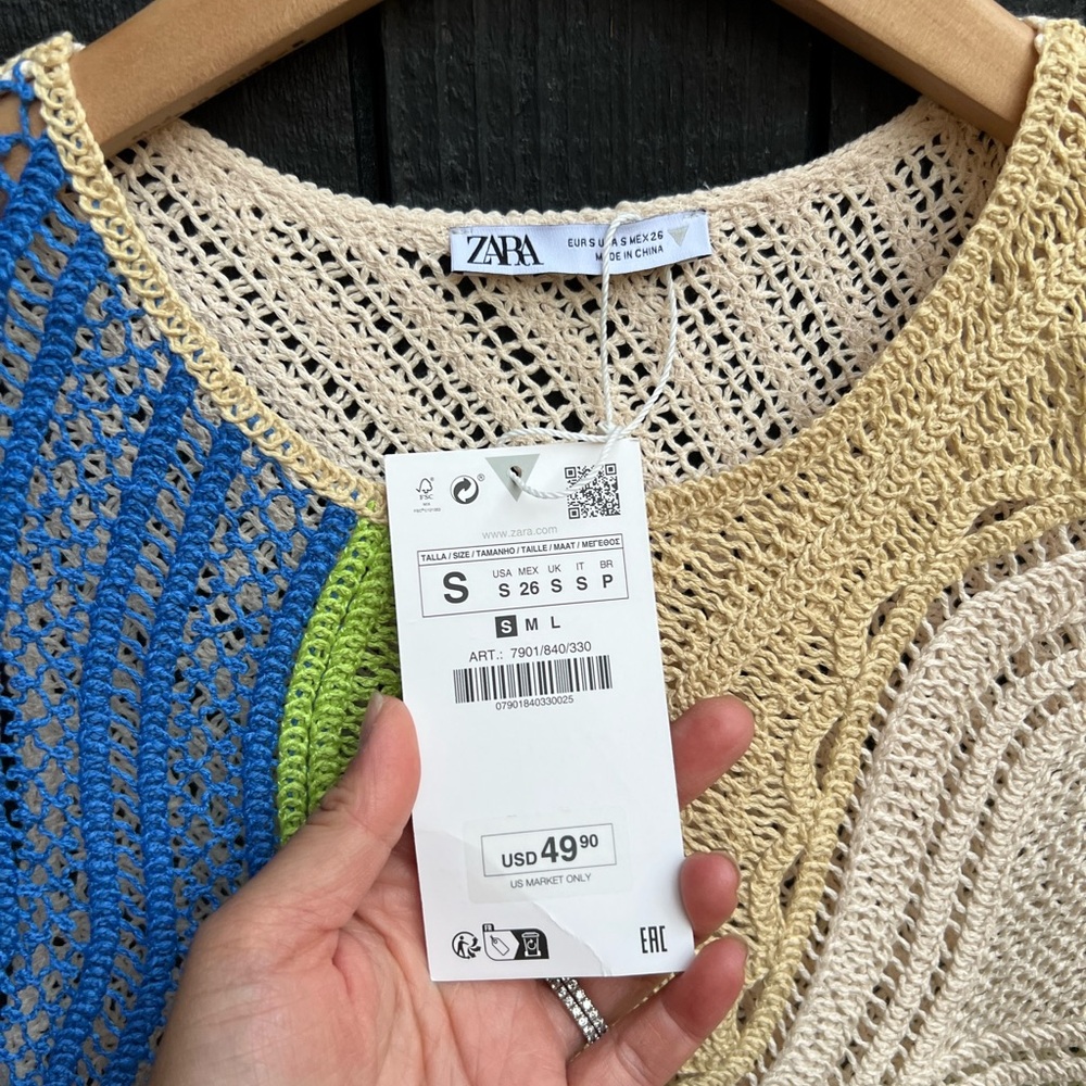 NWT Zara Multicolored Crochet Dress Size S - Picture 2 of 6